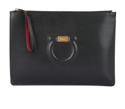 Salvatore Ferragamo Gancini Document Pouch,Leather,Black,DP-22D300,DB,3*